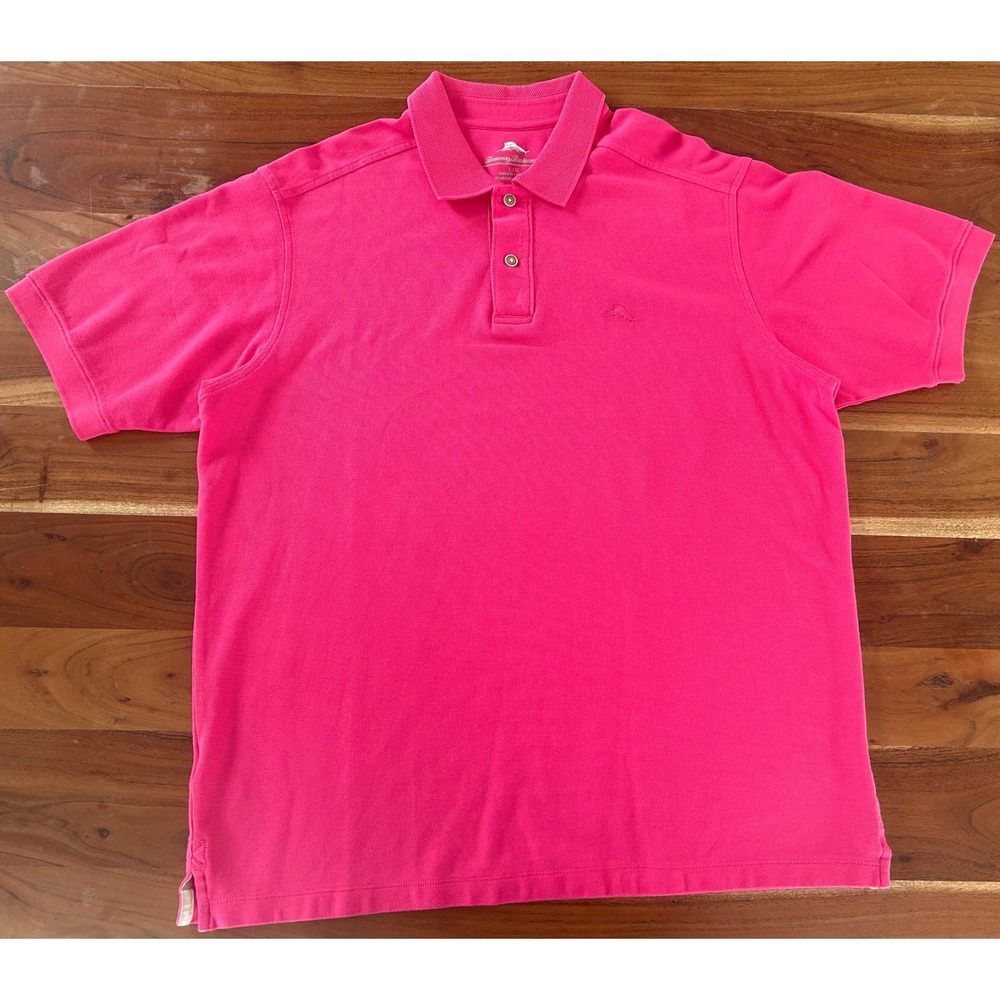 Tommy Bahama Mens Hot Pink Cotton Pique Short Sleeve Polo Shirt Large L/G